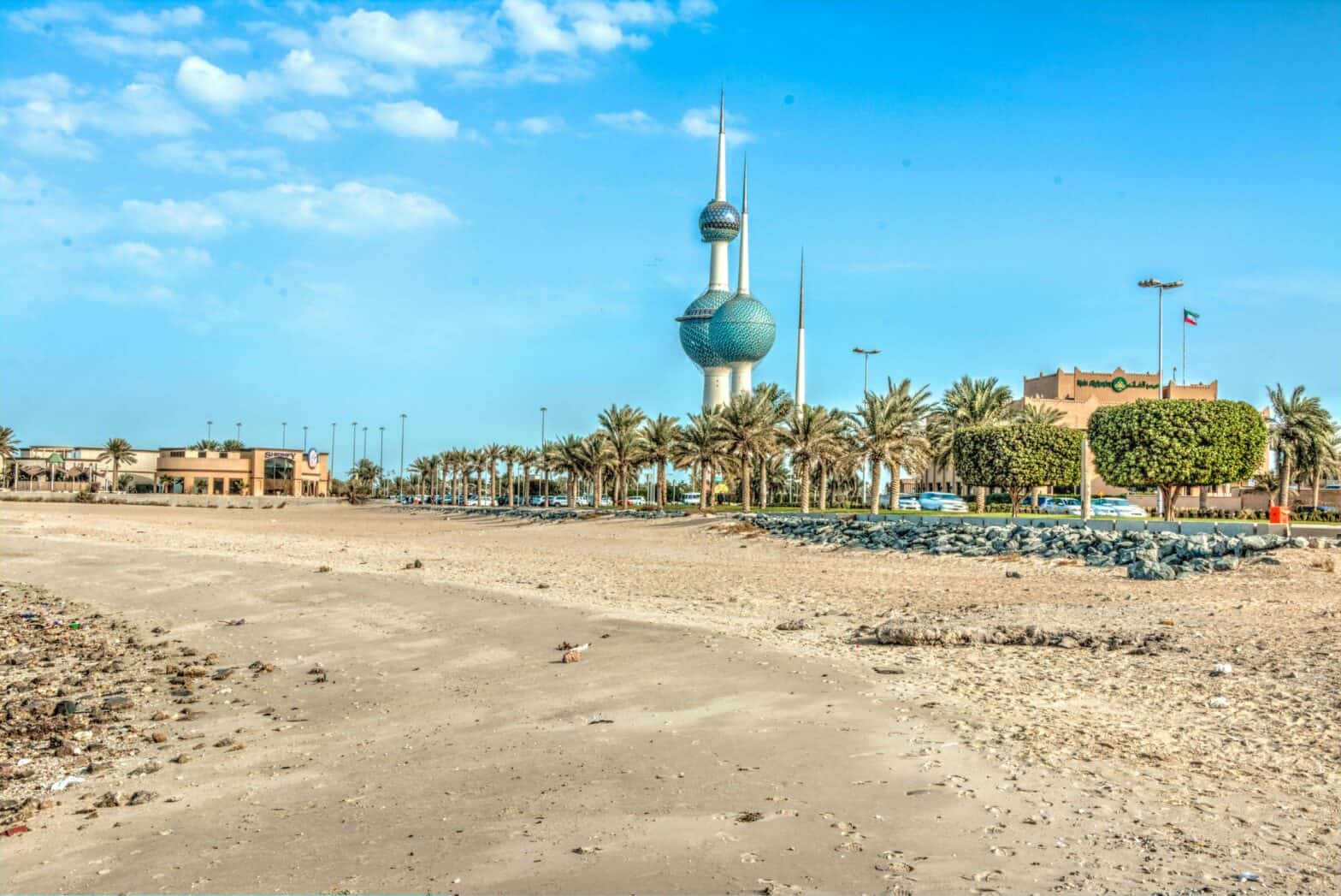 View of Kuwait Towers from the beach